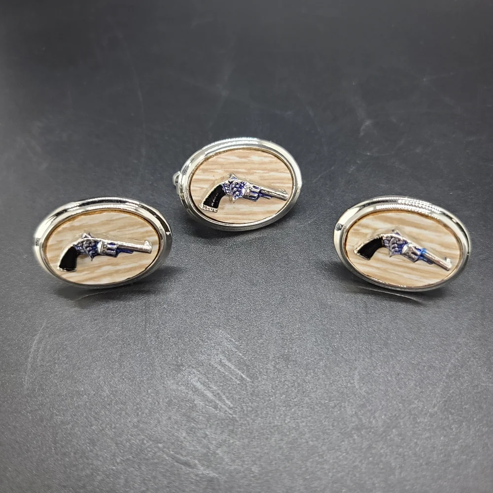 Cufflinks and Tie Clip. 6 Shooter.